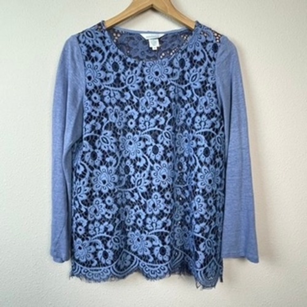 Sundance Floral Lace Sheer Blouse Womens‎ M Fairy Blue Long Sleeve Cottagecore